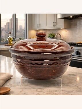 Vintage Marcrest Oven Proof Stoneware Casserole Bowl With Lid Made in USA 1950’s